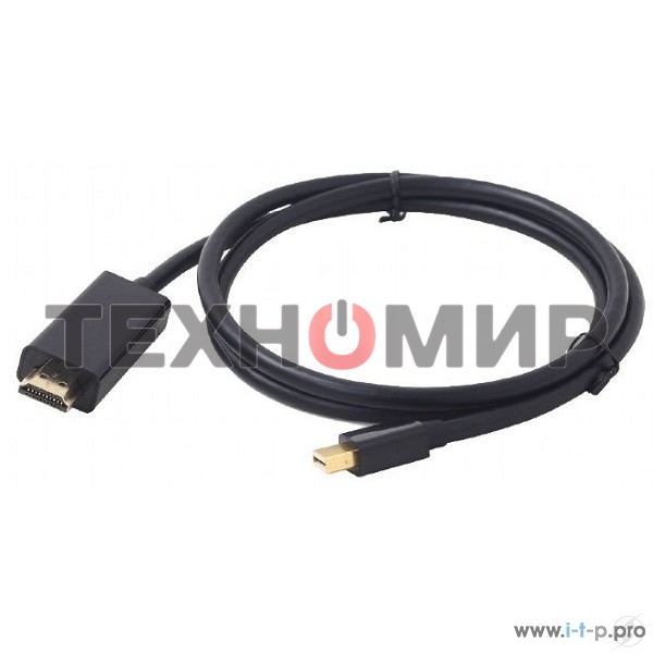 Кабель Cablexpert mDP-HDMI, 20M/19M, 1.8м, черный, позол.разъемы, пакет (CC-mDP-HDMI-6)