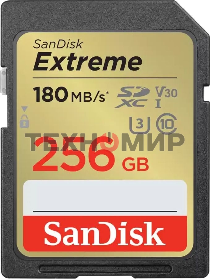 Флеш карта SD 256Gb SanDisk SDXC Class 10 V30 UHS-I U3 Extreme, 180MB/s