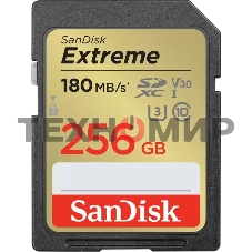 Флеш карта SD 256Gb SanDisk SDXC Class 10 V30 UHS-I U3 Extreme, 180MB/s