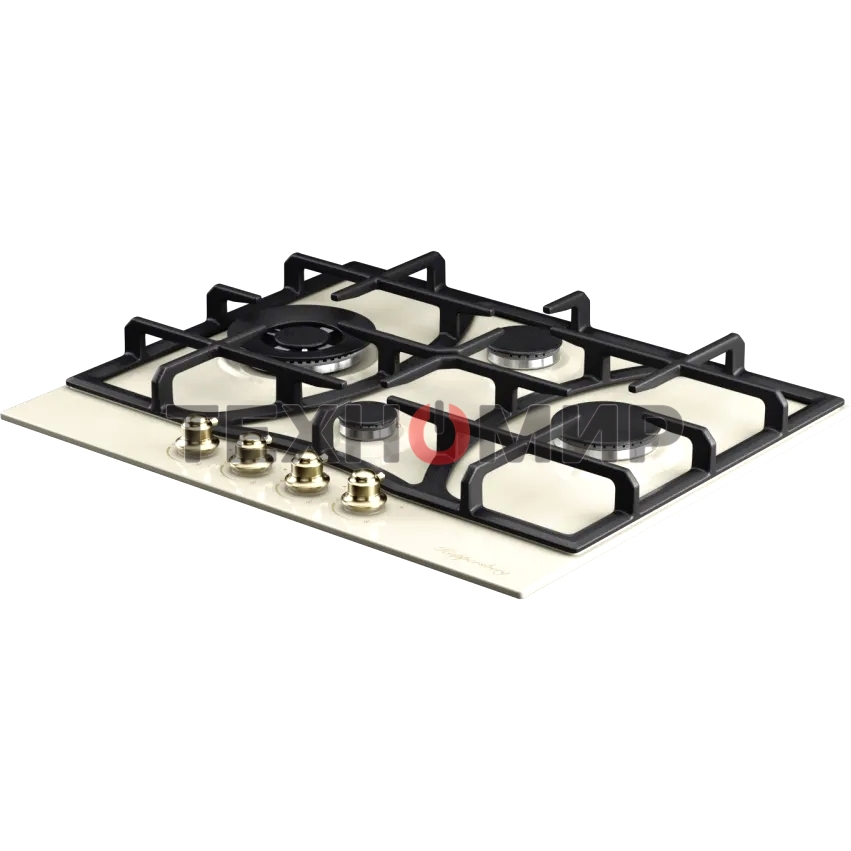 Газовая варочная панель Kuppersberg FS 610 C Bronze, газ, Classic, 61 см, автоматический электроподжиг, газ-контроль, SABAF конфорки, чугунные решетки, цвет бежевый, цвет фурнитуры бронзовый