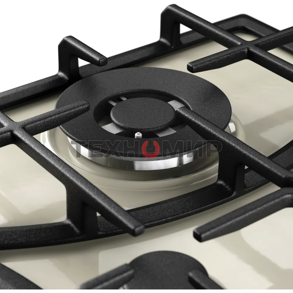 Газовая варочная панель Kuppersberg FS 610 C Bronze, газ, Classic, 61 см, автоматический электроподжиг, газ-контроль, SABAF конфорки, чугунные решетки, цвет бежевый, цвет фурнитуры бронзовый