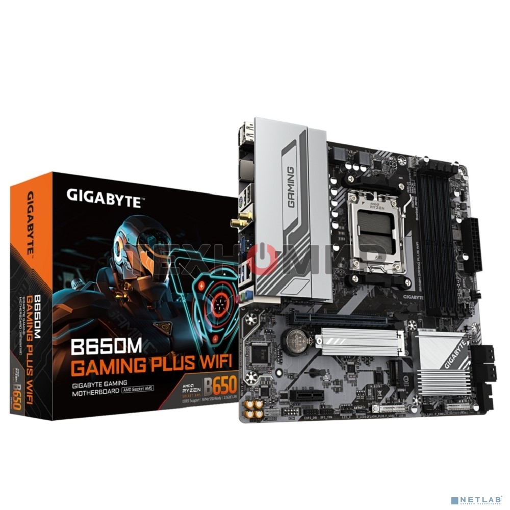 Материнская плата Gigabyte B650M GAMING PLUS WIFI, AM5, AMD B650, 4xDDR5, 4xSATA, 2xM.2, 1xPCIe 4.0 x16, 1xPCIe 3.0 x1, 2xDP, 1xHDMI, 1x2.5Gb LAN, Wi-Fi 6E, Bluetooth 5.3, 1xUSB-C 5Gbps, 5xUSB-A 5Gbps, 6xUSB-A 2.0, 3x3.5 мм, 7.1, mATX