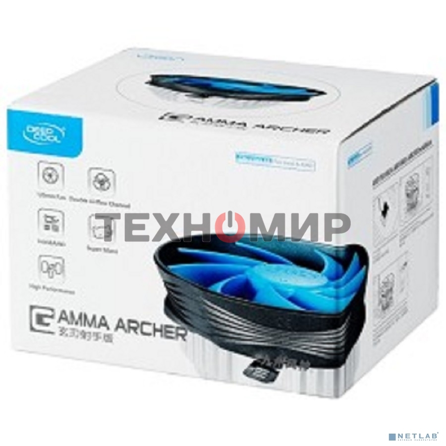 Кулер для процессора DEEPCOOL GAMMA ARCHER синий, 120 мм, алюминий, 1600 об/мин, 26.1 дБ, 3 pin, 95 Вт, 65.5 мм