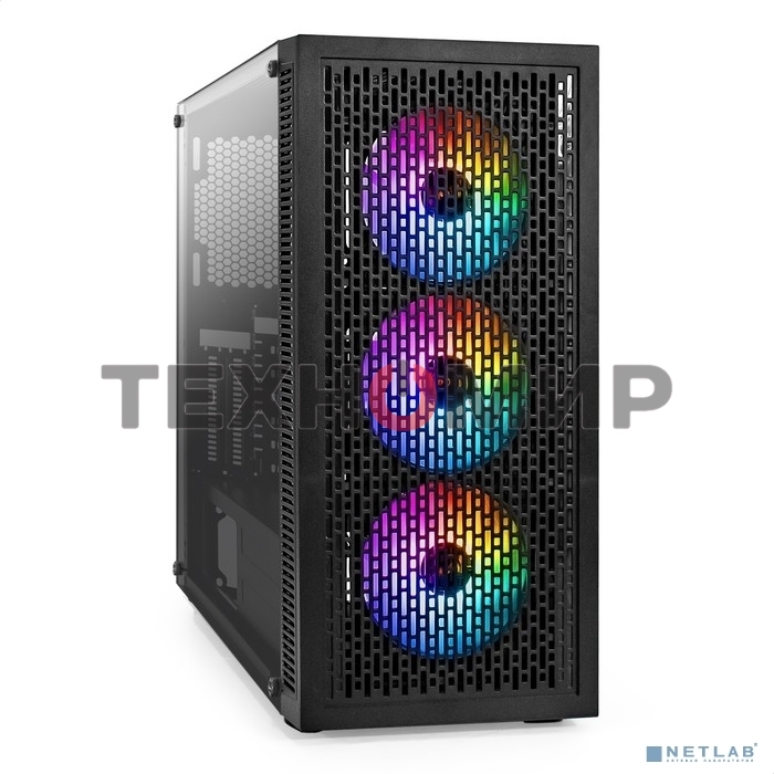 Компьютерный корпус Miditower ExeGate EVO-5001A-700NPX (ATX, БП 700NPX с вент. 12 см, 2хUSB+1хUSB 3.0+HD Audio, черный, 3 вент.12см с RGb подсветкой, боковая панель - закаленное стекло)
