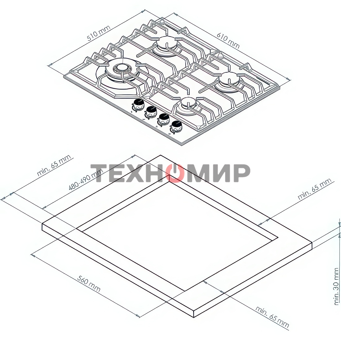 Газовая варочная панель Kuppersberg FS 610 C Bronze, газ, Classic, 61 см, автоматический электроподжиг, газ-контроль, SABAF конфорки, чугунные решетки, цвет бежевый, цвет фурнитуры бронзовый