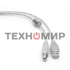 Кабель Cablexpert USB2.0 Pro, AM/BM, 2м, экран, 2 феррит.кольца, прозрачный (CCF-USB2-AMBM-TR-2M)