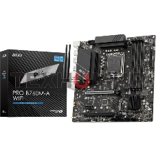 Материнская плата MSI PRO B760M-A WIFI, LGA 1700, Intel B760, 4xDDR5, 4xSATA, 2xM.2, 1xPCI-E 4.0 x16, 1xPCI-E 4.0 x4, 2xHDMI, 2xDP, 1x2.5Gb LAN, 2xUSB-A 2.0, 2xUSB 3.2 Gen 1, 2xUSB 3.2 Gen 2, 3x3.5 мм, 7.1, Micro-ATX