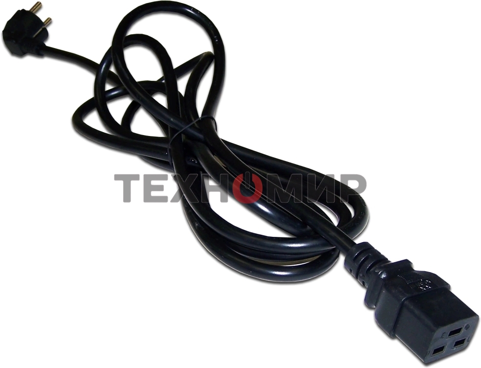 Шнур питания LANMASTER C19-Schuko угловая, 3х1.5, 220В, 16А, черный, 1 метр