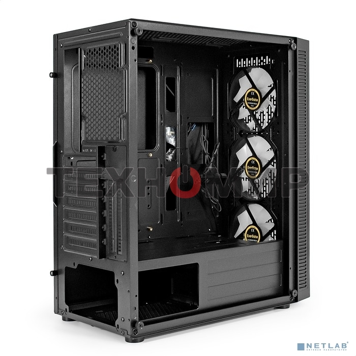 Компьютерный корпус Miditower ExeGate EVO-5001A-700NPX (ATX, БП 700NPX с вент. 12 см, 2хUSB+1хUSB 3.0+HD Audio, черный, 3 вент.12см с RGb подсветкой, боковая панель - закаленное стекло)