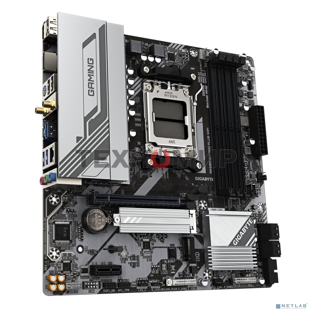 Материнская плата Gigabyte B650M GAMING PLUS WIFI, AM5, AMD B650, 4xDDR5, 4xSATA, 2xM.2, 1xPCIe 4.0 x16, 1xPCIe 3.0 x1, 2xDP, 1xHDMI, 1x2.5Gb LAN, Wi-Fi 6E, Bluetooth 5.3, 1xUSB-C 5Gbps, 5xUSB-A 5Gbps, 6xUSB-A 2.0, 3x3.5 мм, 7.1, mATX