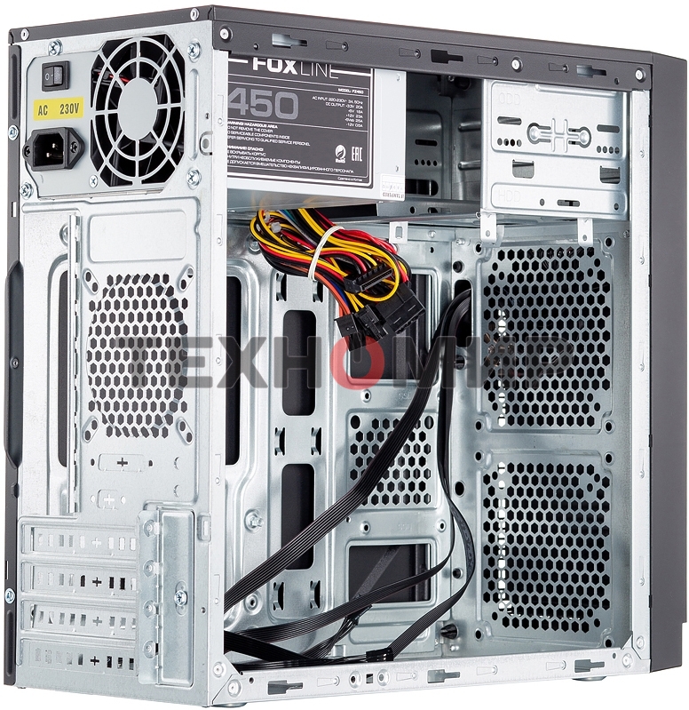 Компьютерный корпус с блоком питания 450Вт. Case Foxline FL-702, mATX, 1x5.25EXT, 1x3.5EXT, 2x3.5INT, 2xUSB 2.0, HDA, w/o FAN, w/450W ATX PSU, w/1.2m EU pwr cord