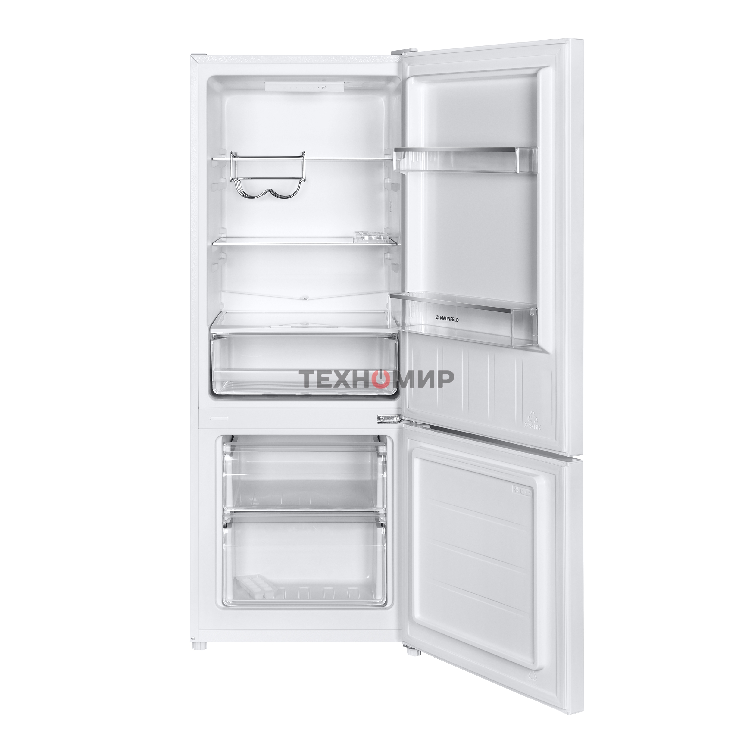 Холодильник Maunfeld MFF144SFW белый глянц. двухкамерный 154/52л морозилка снизу, ручная разморозка