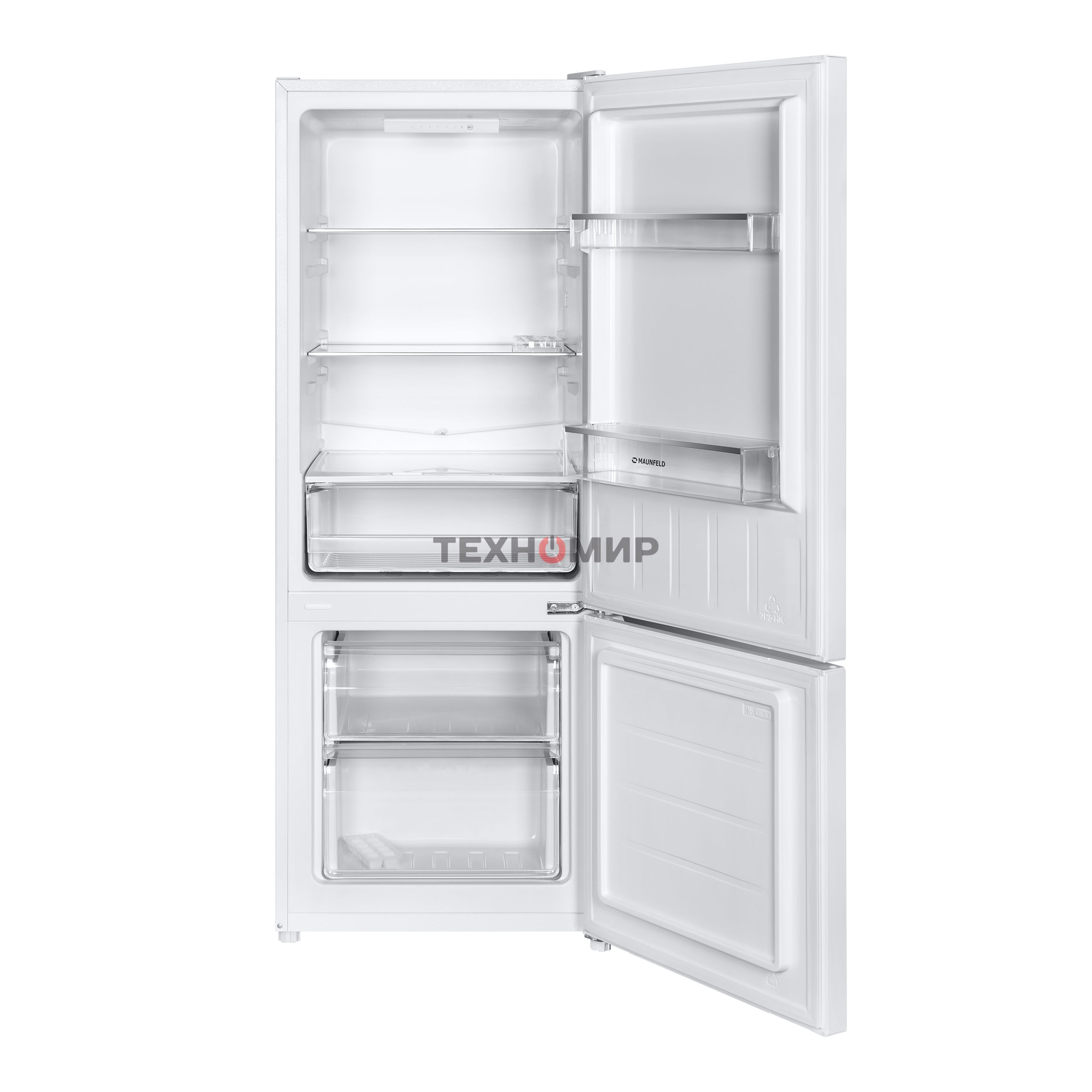Холодильник Maunfeld MFF144SFW белый глянц. двухкамерный 154/52л морозилка снизу, ручная разморозка
