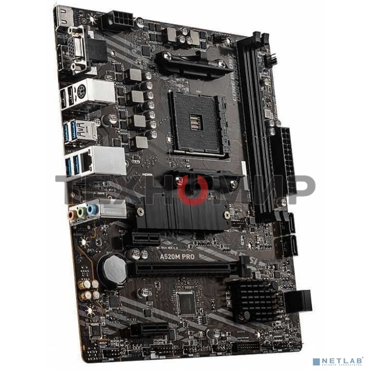 Материнская плата MSI A520M PRO, AM4, AMD A520, 2xDDR4, 4xSATA, 1xM.2, 1xPCIe 3.0 x16, 1xVGA, 1xDP, 1xHDMI, 1x 1Gb LAN, 2xUSB 2.0, 4xUSB 3.2 Gen 1, 3x3.5 мм, 7.1, mATX