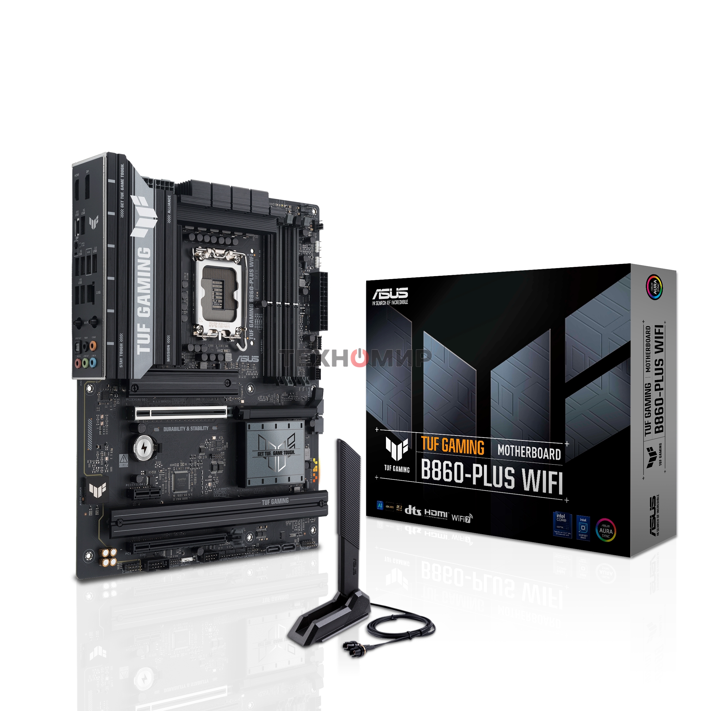 Материнская плата ASUS TUF GAMING B860-PLUS WIFI, LGA 1851, Intel B860, 4xDDR5, 4xSATA, 3xM.2, 1xPCIe 5.0 x16, 1xPCIe 4.0 x16, 1xDP, 1xHDMI, 1x 2.5Gb LAN, 1xUSB 20Gbps, 2xUSB 10Gbps, 3xUSB 5Gbps, 2xUSB 2.0, 5x3.5 мм, 7.1, ATX