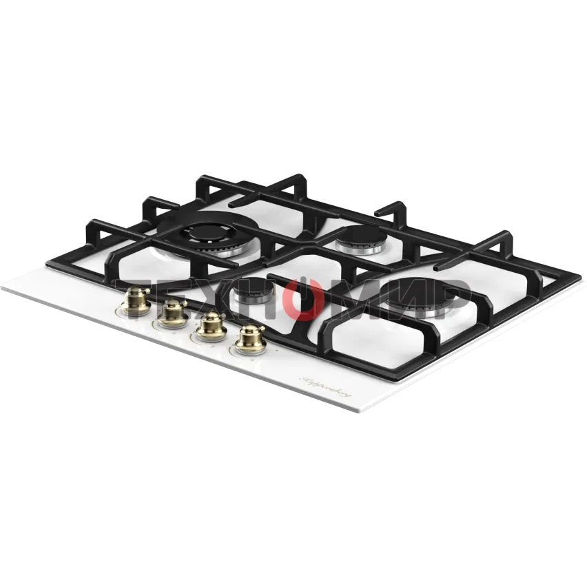 Варочная поверхность Kuppersberg FS 610 W Bronze, газ, Classic, 61 см, автоматический электроподжиг, газ-контроль, SABAF конфорки, чугунные решетки, цвет белый, цвет фурнитуры бронзовый