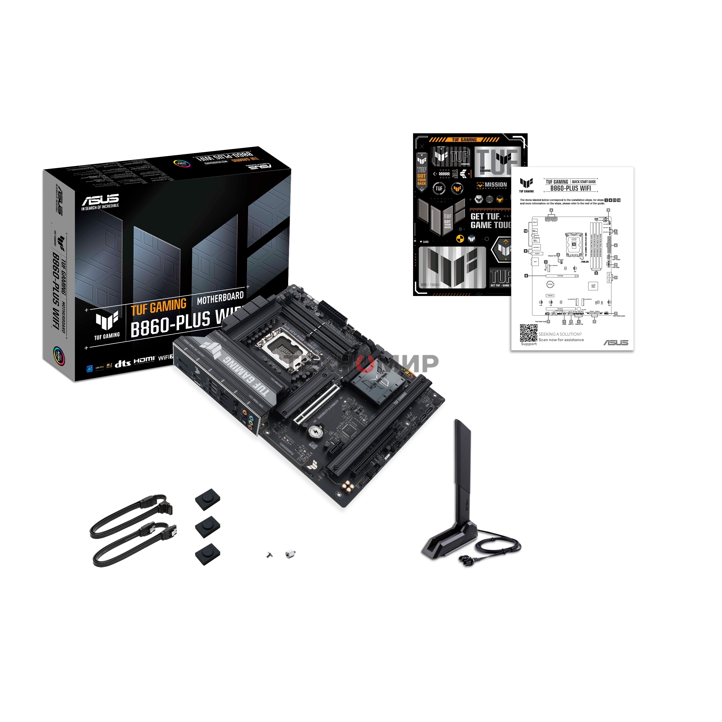 Материнская плата ASUS TUF GAMING B860-PLUS WIFI, LGA 1851, Intel B860, 4xDDR5, 4xSATA, 3xM.2, 1xPCIe 5.0 x16, 1xPCIe 4.0 x16, 1xDP, 1xHDMI, 1x 2.5Gb LAN, 1xUSB 20Gbps, 2xUSB 10Gbps, 3xUSB 5Gbps, 2xUSB 2.0, 5x3.5 мм, 7.1, ATX