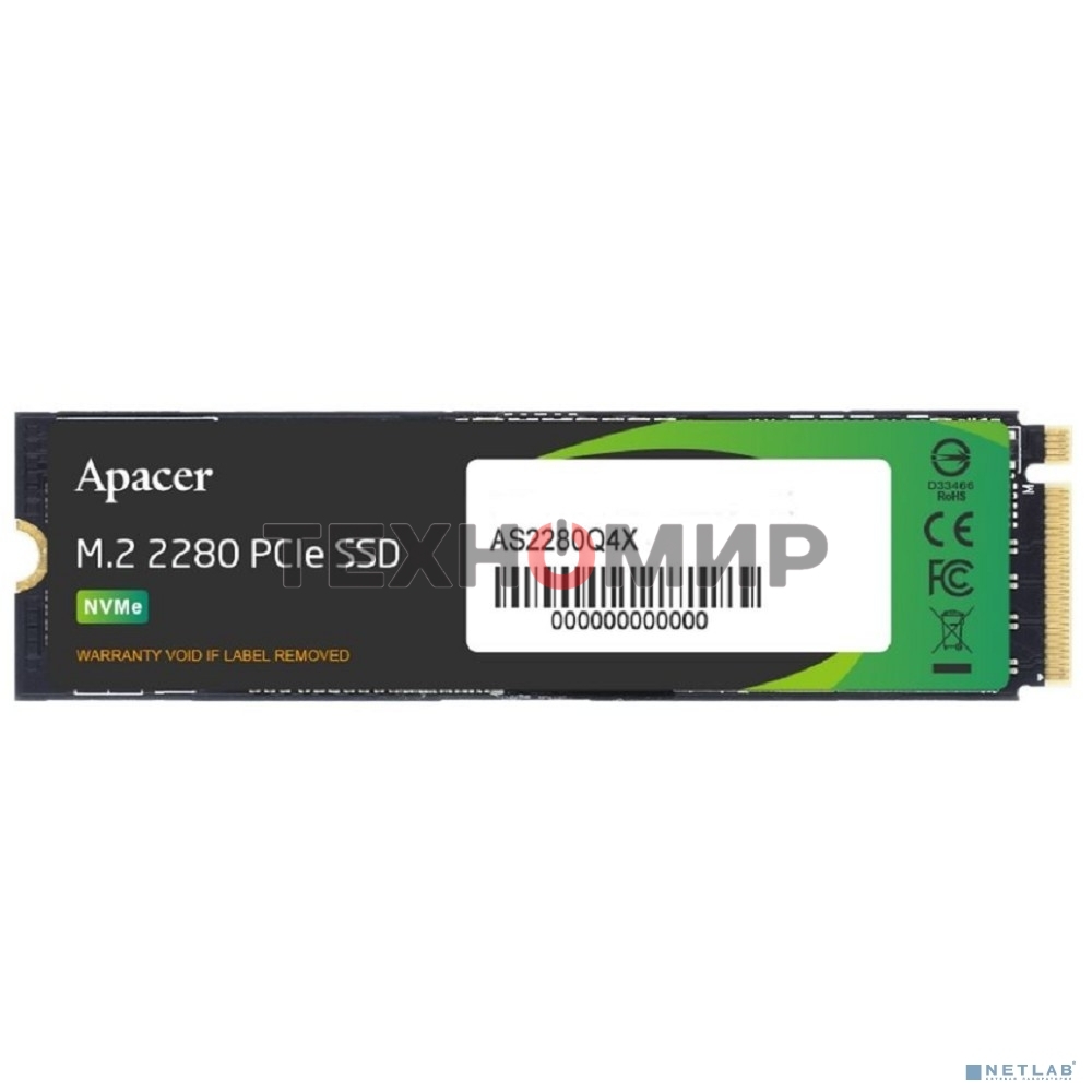 Накопитель SSD Apacer AS2280Q4X, 4Tb, PCIe 4.0 x4, M.2 2280, NVMe 1.4, R/W 5000/4400, с радиатором