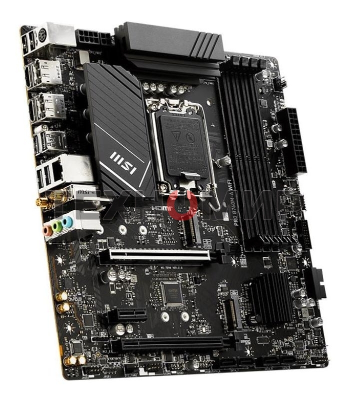 Материнская плата MSI PRO B760M-A WIFI, LGA 1700, Intel B760, 4xDDR5, 4xSATA, 2xM.2, 1xPCI-E 4.0 x16, 1xPCI-E 4.0 x4, 2xHDMI, 2xDP, 1x2.5Gb LAN, 2xUSB-A 2.0, 2xUSB 3.2 Gen 1, 2xUSB 3.2 Gen 2, 3x3.5 мм, 7.1, Micro-ATX