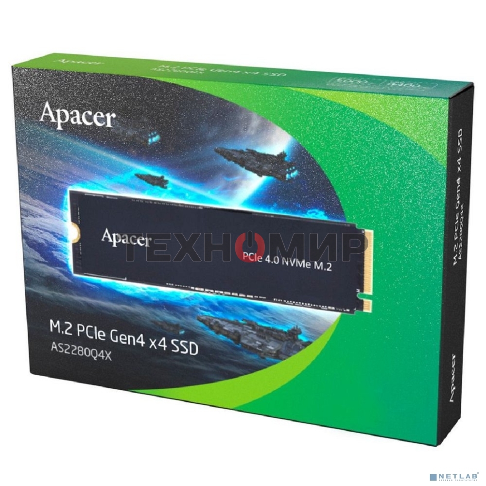 Накопитель SSD Apacer AS2280Q4X, 4Tb, PCIe 4.0 x4, M.2 2280, NVMe 1.4, R/W 5000/4400, с радиатором