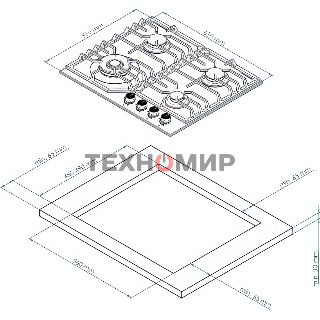Варочная поверхность Kuppersberg FS 610 W Bronze, газ, Classic, 61 см, автоматический электроподжиг, газ-контроль, SABAF конфорки, чугунные решетки, цвет белый, цвет фурнитуры бронзовый