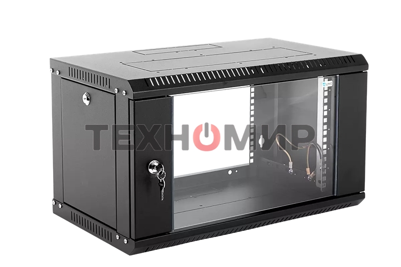 Шкаф телеком. настенный разборный 6U (600х520) дверь стекло, черный (ШРН-Э-6.500-9005)