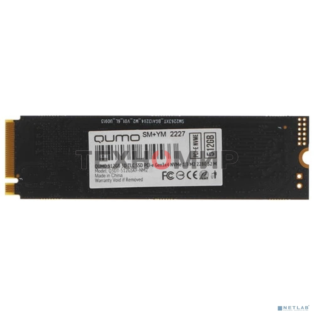Накопитель SSD QUMO Novation, 512Gb, PCIe 3.0 x4, M.2 2280, NVMe, R/W 2500/1900
