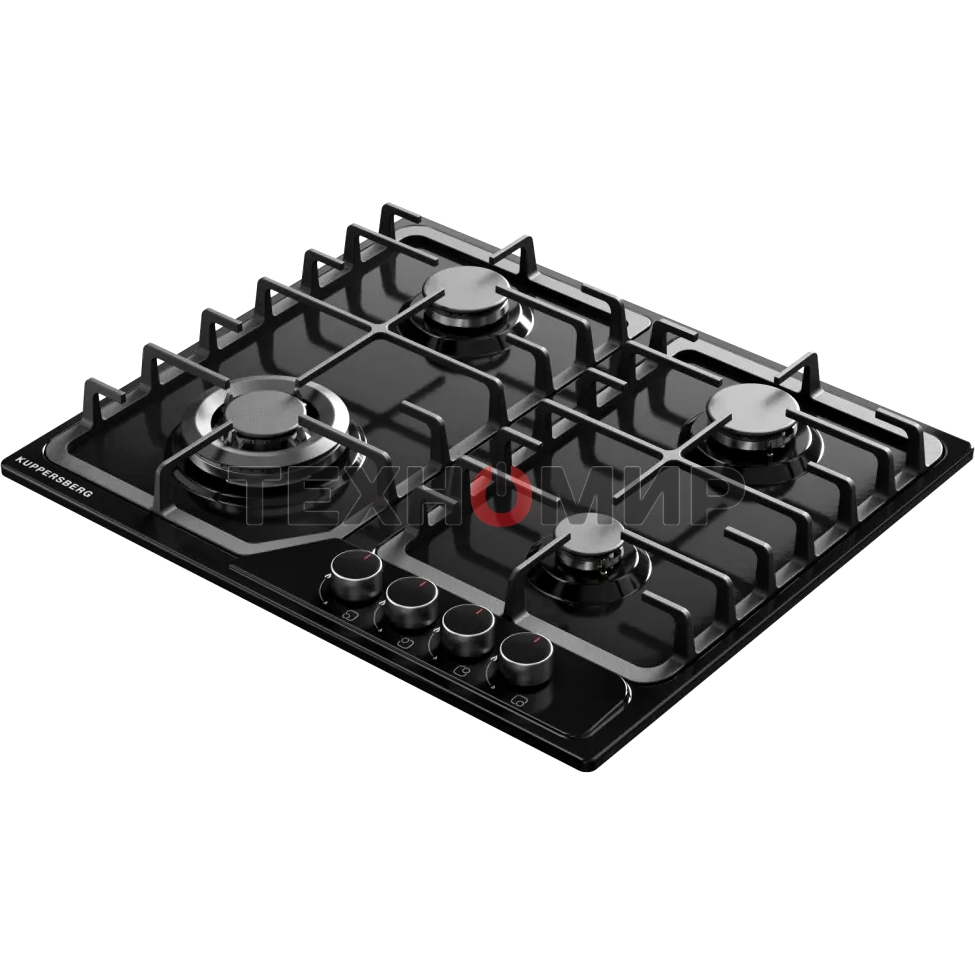 Варочная панель Kuppersberg FS 66 B, газ, High-Tech, 58 см, автоматический электроподжиг, газ-контроль, форсунки под сжиженый газ, SABAF конфорки, чугунные решетки, цвет черный, цвет фурнитуры черный