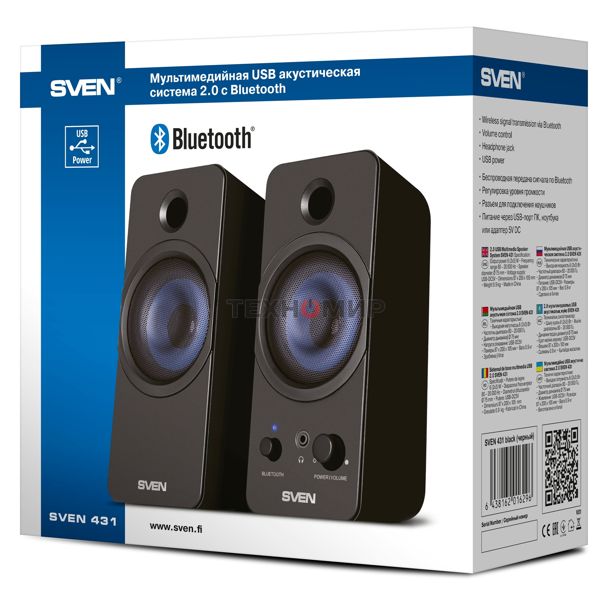 Акустическая система SVEN АС 431, черный (6 Вт, питание USB, Bluetooth)