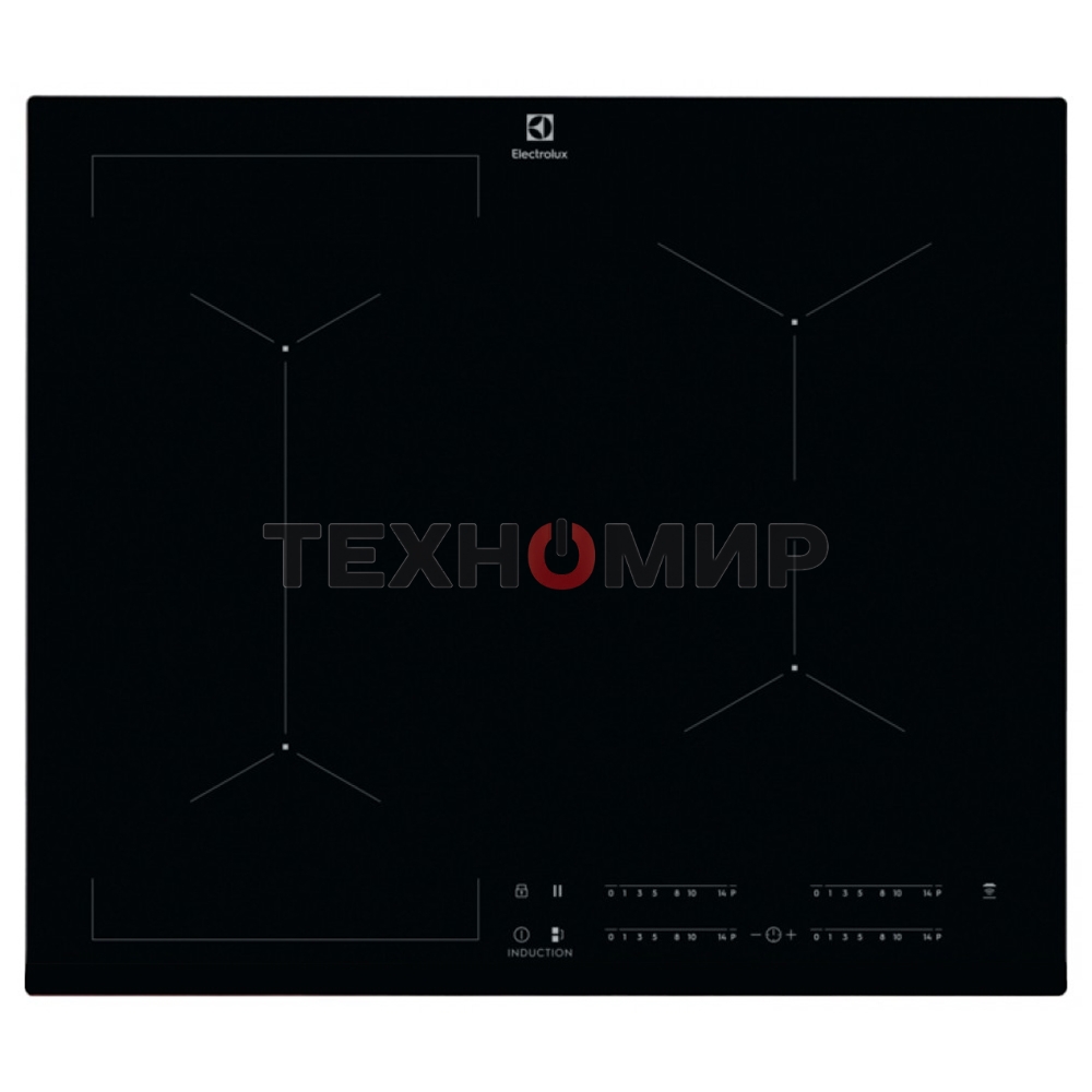 Индукционная варочная панель Electrolux на 4 конфорки, cтеклокерамика, мощность: 7200 Вт, независимая установка, слайдерное управление,размеры (ШхГ): 59x52 см