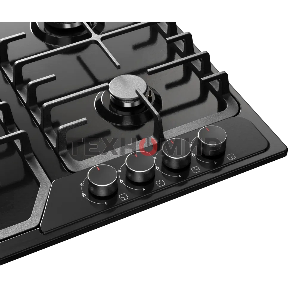 Варочная панель Kuppersberg FS 66 B, газ, High-Tech, 58 см, автоматический электроподжиг, газ-контроль, форсунки под сжиженый газ, SABAF конфорки, чугунные решетки, цвет черный, цвет фурнитуры черный