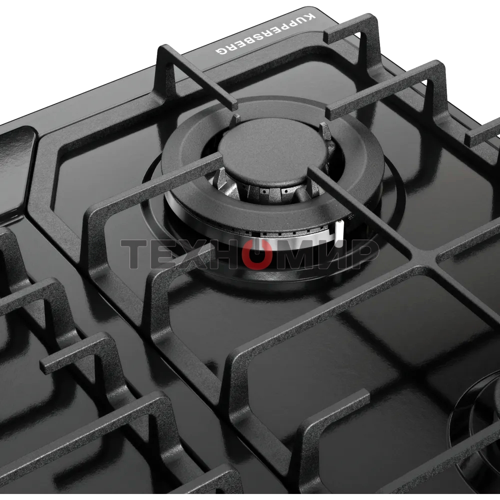 Варочная панель Kuppersberg FS 66 B, газ, High-Tech, 58 см, автоматический электроподжиг, газ-контроль, форсунки под сжиженый газ, SABAF конфорки, чугунные решетки, цвет черный, цвет фурнитуры черный