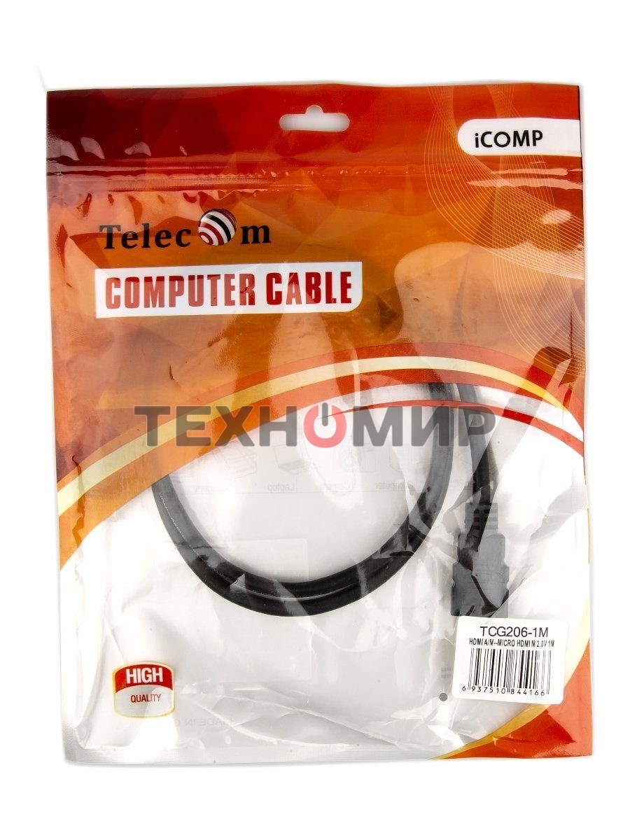 Кабель VCOM/TELECOM HDMI-19M -- MicroHDMI-19M ver 2.0+3D/Ethernet,1m Telecom TCG206-1M