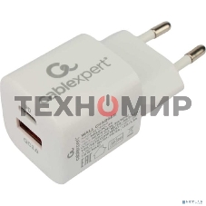 Сетевое зарядное устройство Cablexpert 20Вт, 3А, QC3.0/PD, 1xUSB, 1xType-C, белый, пакет
