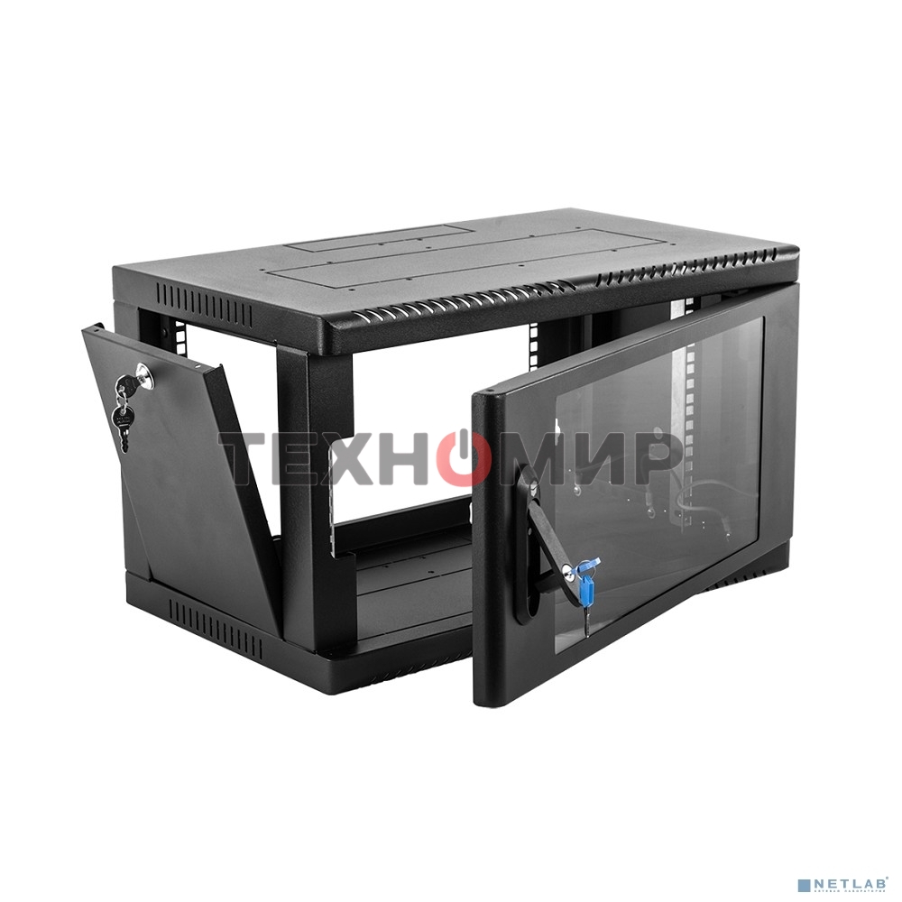 Шкаф коммутационный ЦМО (ШРН-6.350-9005) настенный 6U 600x350 мм пер. дв. стекл 200 кг черный 300 мм 180 град.