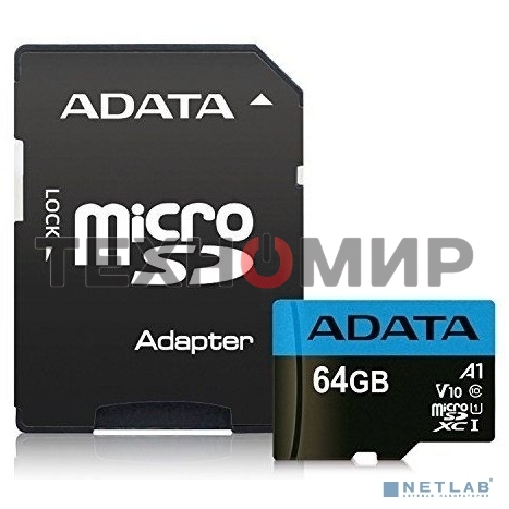 Флеш карта microSD 64Gb ADATA microSDHC Class 10 UHS-I A1 100/25 MB/s (SD адаптер)
