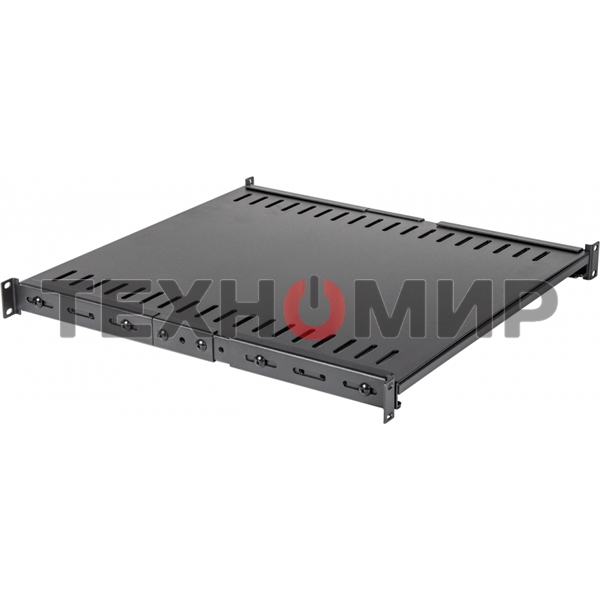 Полка с креплением на 4 точки для двухрамных стоек с регулируемой глубиной, нагрузка - 45 кг, черная