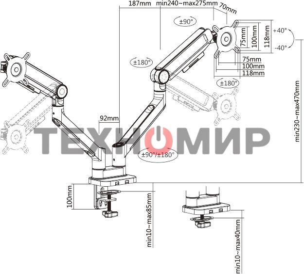 Кронштейн для мониторов Ultramounts UM733BR черный/коричневый 17