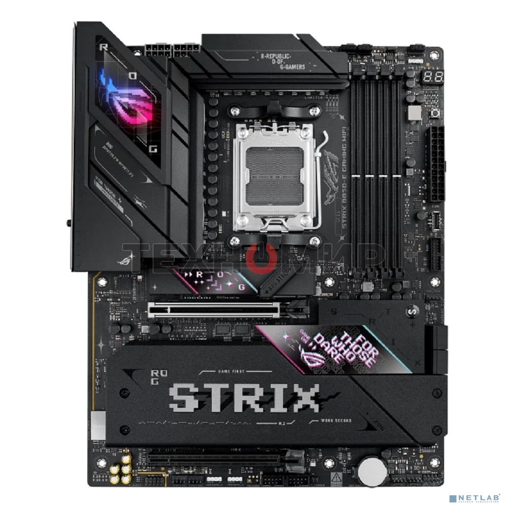 Материнская плата ASUS ROG STRIX B850-E GAMING WIFI, AM5, AMD B850, 4xDDR5, 4xSATA, 5xM.2, 1xPCI-E 5.0 x16, 1xPCI-E 4.0 x16, 1xRealtek 5Gb Ethernet, 1xUSB-C 4, 1xUSB-C 20Gbps, 6xUSB-A 10Gbps, 4xUSB-A 2.0, 3x3.5 мм, 7.1, ATX