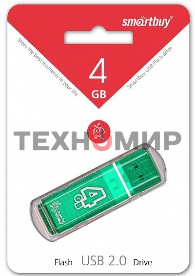 Флешка USB Smartbuy Glossy series Green (SB4 GbGS-G), 4Gb, USB 2.0, R/W 25/15, зеленый