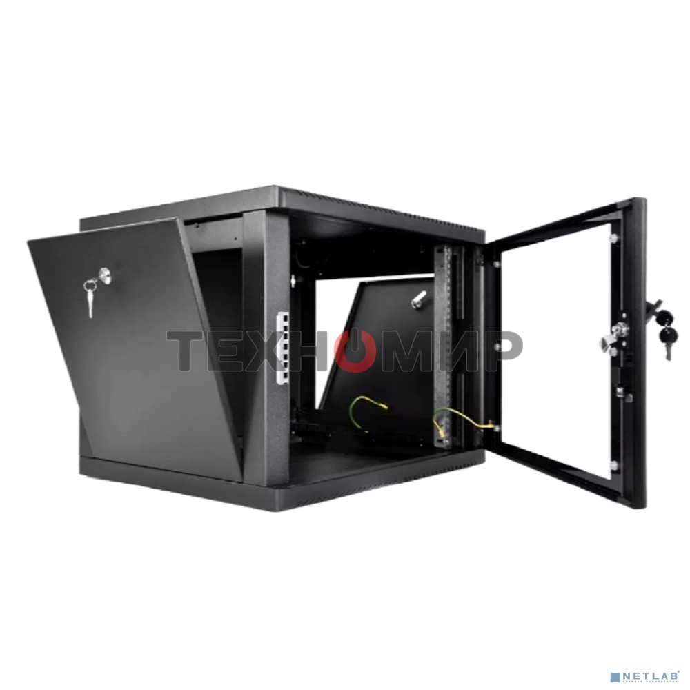 Шкаф коммутационный ЦМО (ШРН-9.350-9005) настенный 9U 600x350 мм пер. дв. стекл 200 кг черный 300 мм 180 град.