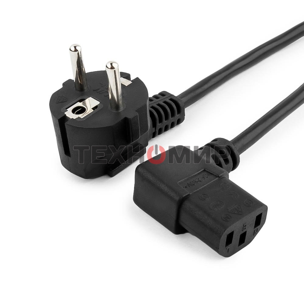 Кабель питания Gembird 1.8м, VDE(0.75мм), черный, угловой разъем, с зазем., пакет