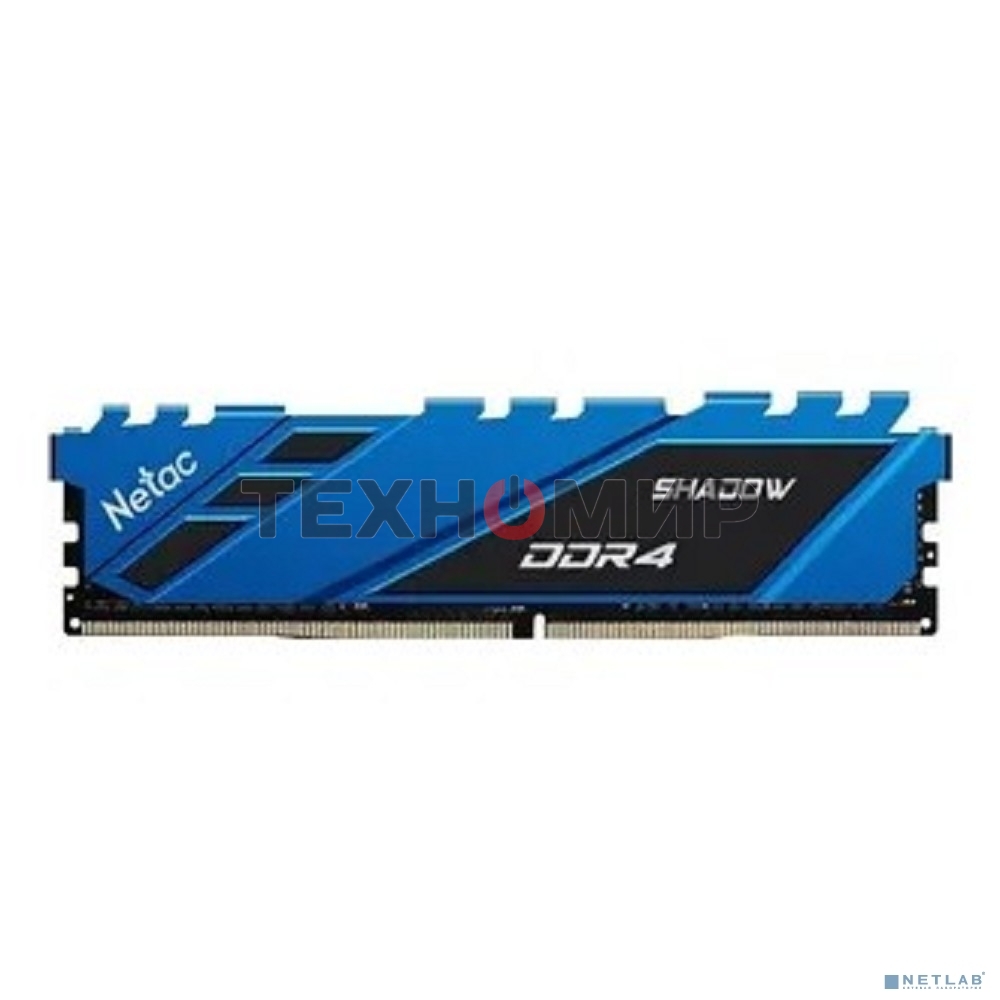 Оперативная память NETAC Shadow, DDR4, 16GB (1x16GB), 3200MHz, CL16, DIMM, с радиаторами, синий