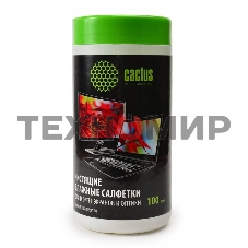 Салфетки Cactus CS-T1001 Туба с чистящими салфетками для экранов и оптики, 100 шт