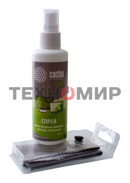 Чистящий набор (салфетки + спрей) Cactus CS-S3001E для экранов и оптики 1 шт 18x18 см 100 мл