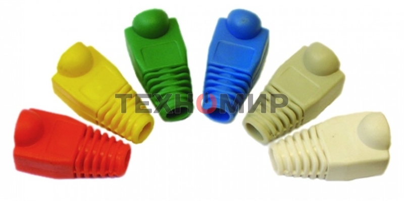 Защитные колпачки для кабеля 6,0мм cat.5, на соединение коннектора с кабелем, желтый, 100 шт. в пачке