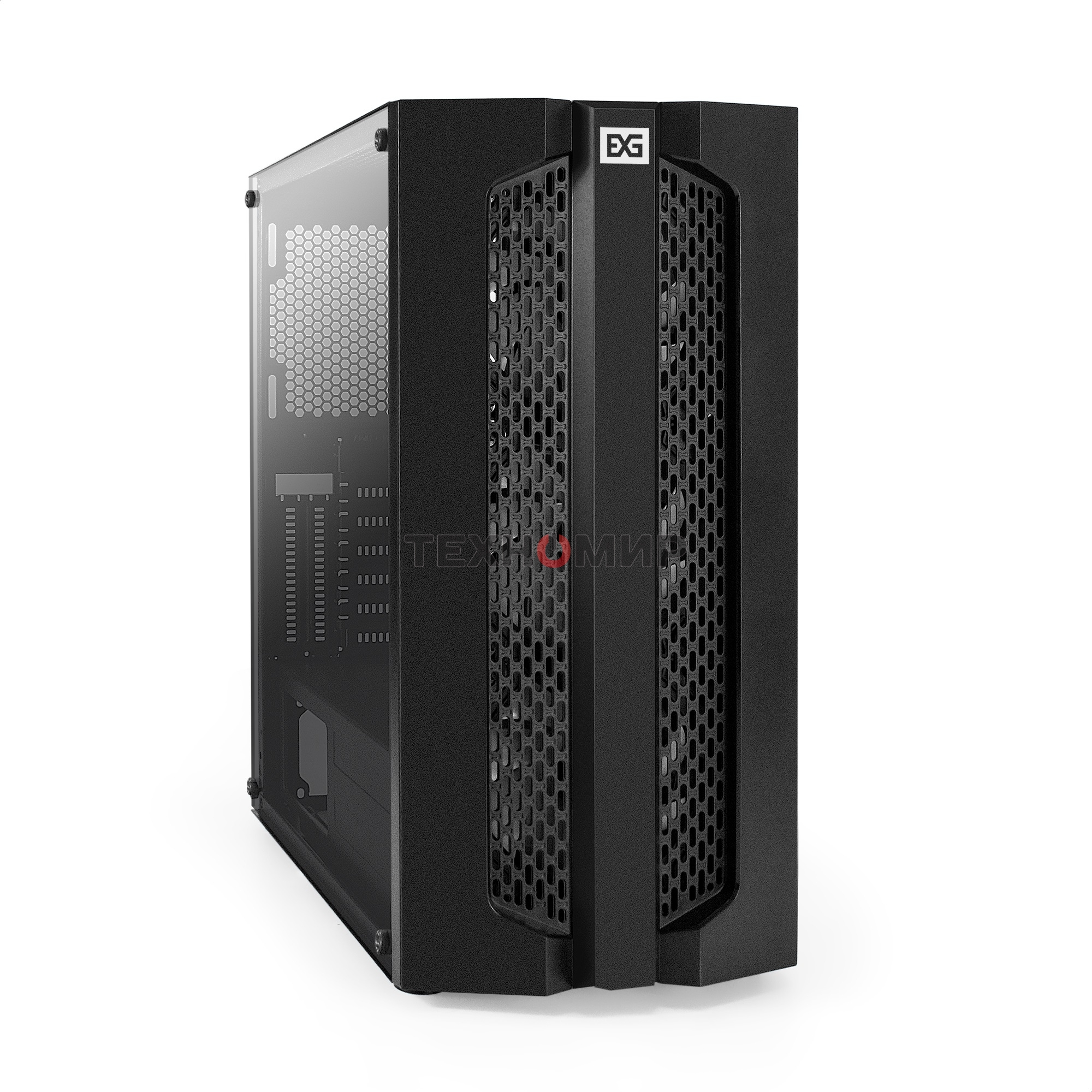 Компьютерный корпус Miditower ExeGate EVO-9205 (ATX, без БП, с окном, 1*USB+1*USB 3.0, аудио, 3 вент. 12см с RGb подсветкой)