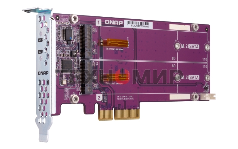 Плата расширения QNAP QM2-2S-220A Dual M.2 22110/2280 SATA SSD expansion card (PCIe Gen2 x2), Low-profile bracket pre-loaded, Low-profile flat and Full-height are bundled (shorter version to support TVS-x82/TS-x77 PCIe slot 2 & slot 3)