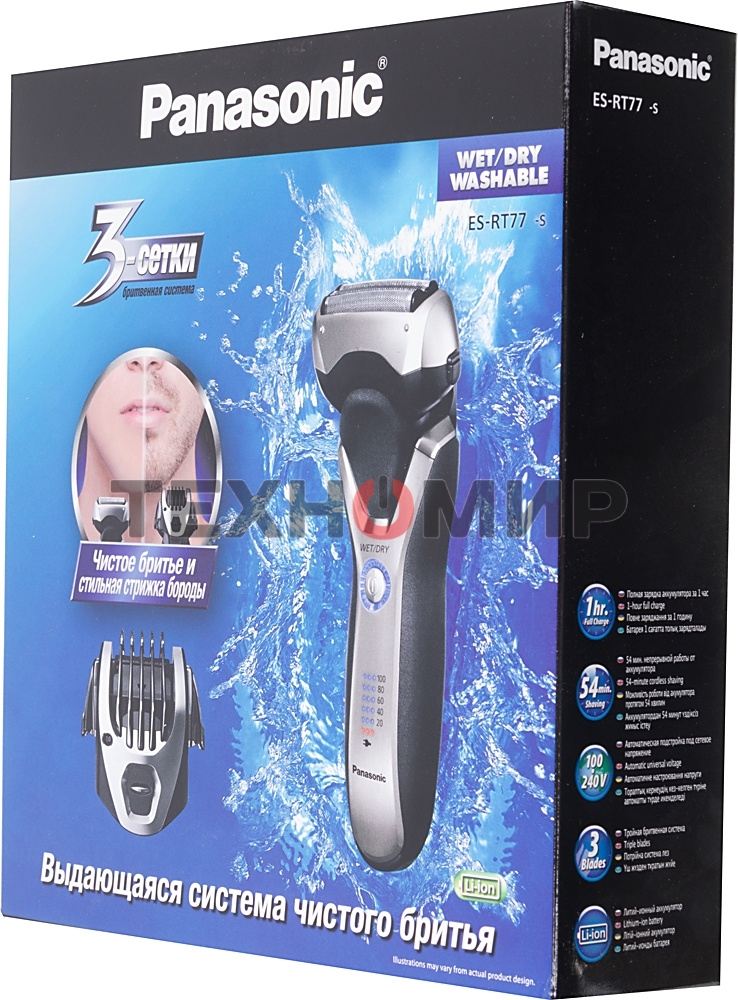 Электробритва сетчатая Panasonic ES-RT77-S520 реж.эл.:3 питан.:аккум. серебристый/черный