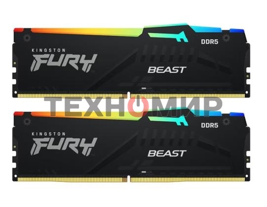 Оперативная память Kingston Fury Beast, DDR5, 32Gb (2x16GB), 5600MHz, CL36, DIMM, с радиаторами, RGB, черный